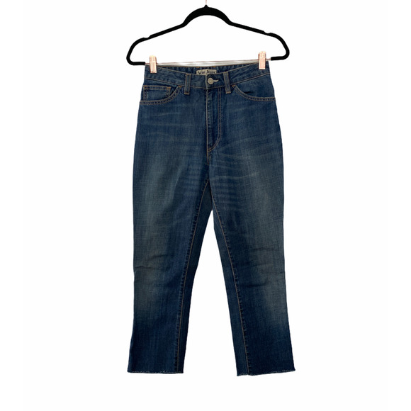 Acne Studios High Rise Jeans Frayed Hem Crop Blue Premium Denim Size 28 - Picture 1 of 9